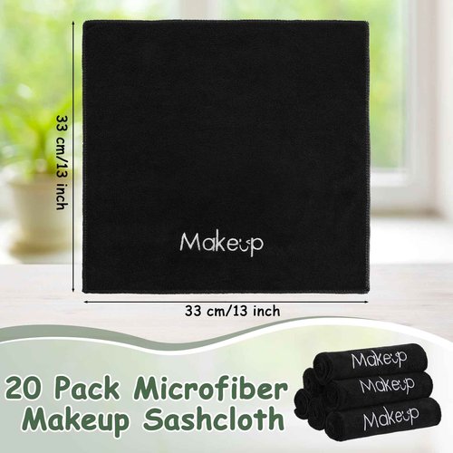 Shimeyao 20 Pack Makeup Towels Black Makeup Washcloths for Face Microfiber Remover Cloth 13x13 Inch Quick Dry Face Towels for Cleaning Hand