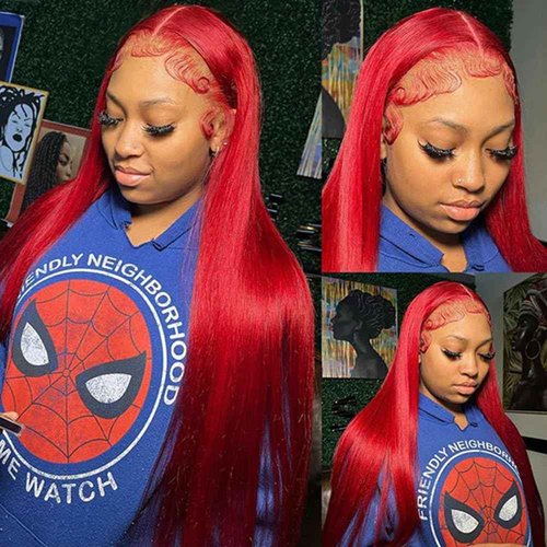 Maycaur 30 Inch Red Hair Synthetic Lace Front Wigs with Baby Hair Light Yaki Glueless HD Lace Wigs Natural Hairline Pre-Plucked Long Straight Wigs for Black Women