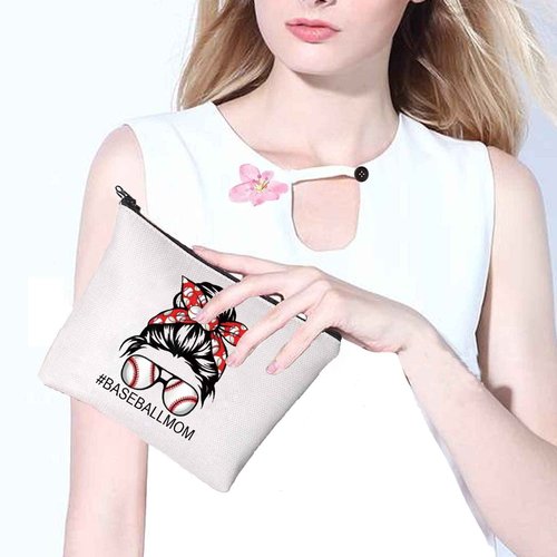 PXTIDY Baseball Mom Makeup Bag Baseball Player Mother Zipper Pouch Athlete Mom Season Cosmetic Travel Toiletry Bag for Softball Mom Gift Baseball Mama Gift (beige)