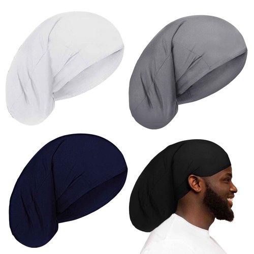 4 Pieces Unisex Dreadlock Cap Long Hair Dreads Head Wrap Sleeping Cap Hair Accessories Sleep Bonnet for Men Women(Black, White, Blue, Gray)