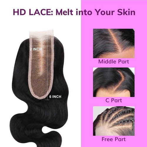 IDN BEAUTY SKINLIKE REAL HD 2X6 Lace Closure Human Hair 16 Inch Body Wave Closure Bleached Single Knots HD Closure Ultra-thin 2x6 Lace Closure Virgin Human Hair 0.1 mm Pre Plucked Hairline Closure
