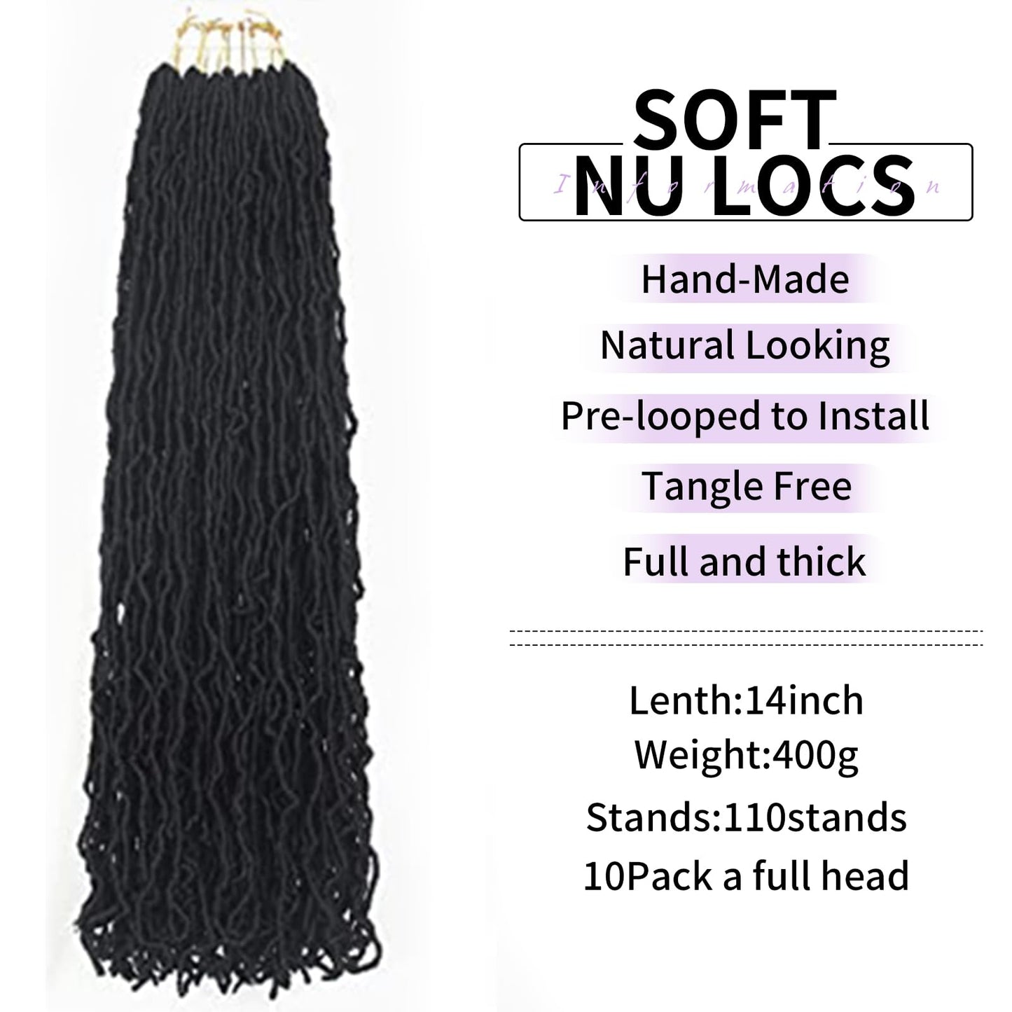 10Packs Nu Locs Crochet Hair Braids Long Soft Locs 14inch Crochet Hair Pre-looped Goddess locs Curly wave Synthetic Hair for Black Women (14, 1b)