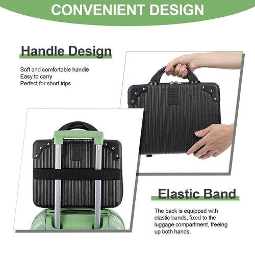 wutfuooo 14 Inch Hard Shell Makeup Case, Portable Mini Makeup Suitcase for Hand Luggage with Elastic Band, Pressure-proof Makeup Carrying Case, Lightweight Small Hard Shell Cosmetic Travel Case
