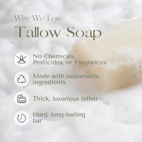 Handmade Grass-Fed Tallow Soap Bars, Fragrance-free, All Natural, perfect for sensitive skin