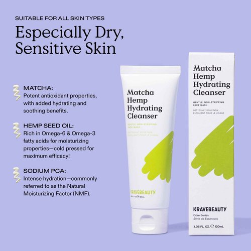KraveBeauty Matcha Hemp Hydrating Cleanser Duo – Korean-Inspired Daily Gentle Face Wash, Supports Skin Barrier, Hydrating & Non-Stripping, Vegan & Cruelty-Free, 4.05 fl oz x2