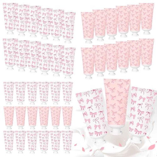 50 Pcs Pink Bow Hand Cream Gifts Bow Hand Cream Bulk Bachelorette Figure Hydrating and Soothing Hand Lotion for Bachelorette Wedding Birthday Baby Shower Valentine's Day Mother's Day Party