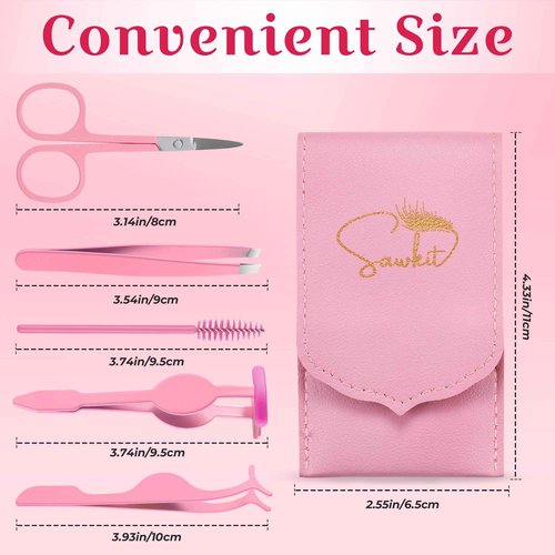 Eyelash Applicator Tool – 5-in-1 Lash Applicator Tool Set with Pink Eyelash Extension Tweezers, Scissors, for Eye Lash Clusters, Cluster Lashes