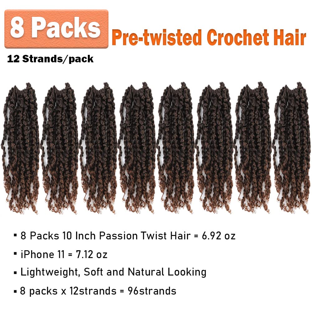 Passion Twist Crochet Hair 6 Inch 8 Packs Pre-Twisted Passion Twist Hair Crochet Hair for Black Women Pre-Looped Crochet Braids Synthetic Crochet Hair Extensions #T30