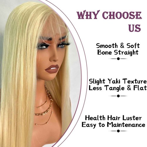 UREMY Synthetic Lace Front Wig 613 Blonde 32 Inch Long Straight Layered Wigs Middle Part with Baby Hair Pre Plucked Transparent Lace Soft Silky Hair for Women