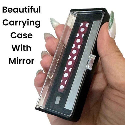 Polka Dot Tweezers Surgical Grade Stainless Steel - Slant Tip Professional Eyebrow Shaping Splinter Ingrown Facial Hair Removal Protective Case with Mirror - Ideal Tweezer for Men Women