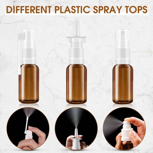 YAKESD Nasal Spray Bottle, 3 Pcs 30ML/1oz Glass Amber Refillable Fine Mist Sprayers Atomizers, Small Empty Nasal Sprayer with Oils Spray Tops, Oral/Swivel Sprayers, Funnels and Labels