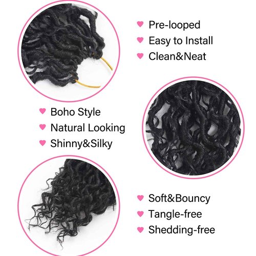 Sosihua Goddess locs crochet hair, 9 packs soft boho faux locs with curly ends bohemian crochet dreads for black women(12Inch,#1B)