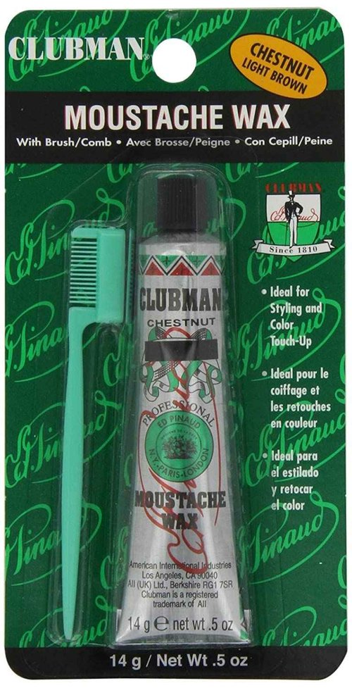 Clubman Pinaud Moustache Wax in Chestnut, Strong Hold, Natural Color Blend for Styling Beards, Sideburns, and Eyebrows 0.50 Fl Oz (Pack of 6)