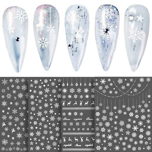 Snowflake Nail Stickers 10 Sheets Christmas Snowflake Nail Decals 3D Self-Adhesive Winter Theme Nail Sticker White Nail Art Design Decals DIY Nail Decoration Supplies for Women Girls