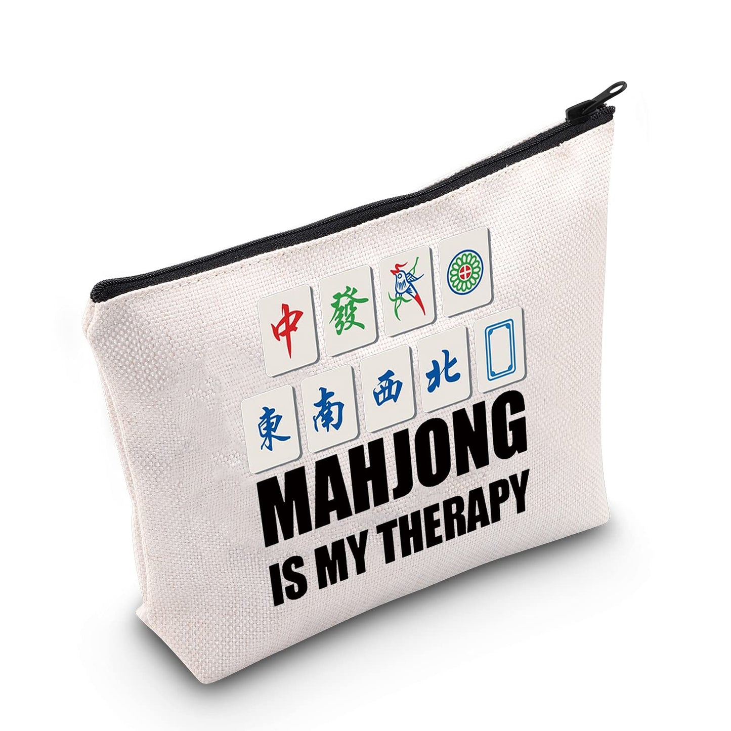 LEVLO Funny Mahjong Cosmetic Make Up Bag Mahjong Lover Gift Mahjong Is My Therapy Makeup Zipper Pouch Bag For Friend Family (Mahjong Is My Therapy)