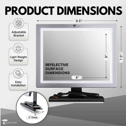 ToiletTree Products Deluxe LED Fogless Shower Mirror with Squeegee Anti-Fog Mirror - Adjustable Shaving Mirror with a Squeegee - Rust-Proof, Impact-Resistance Bathroom Shower Mirror