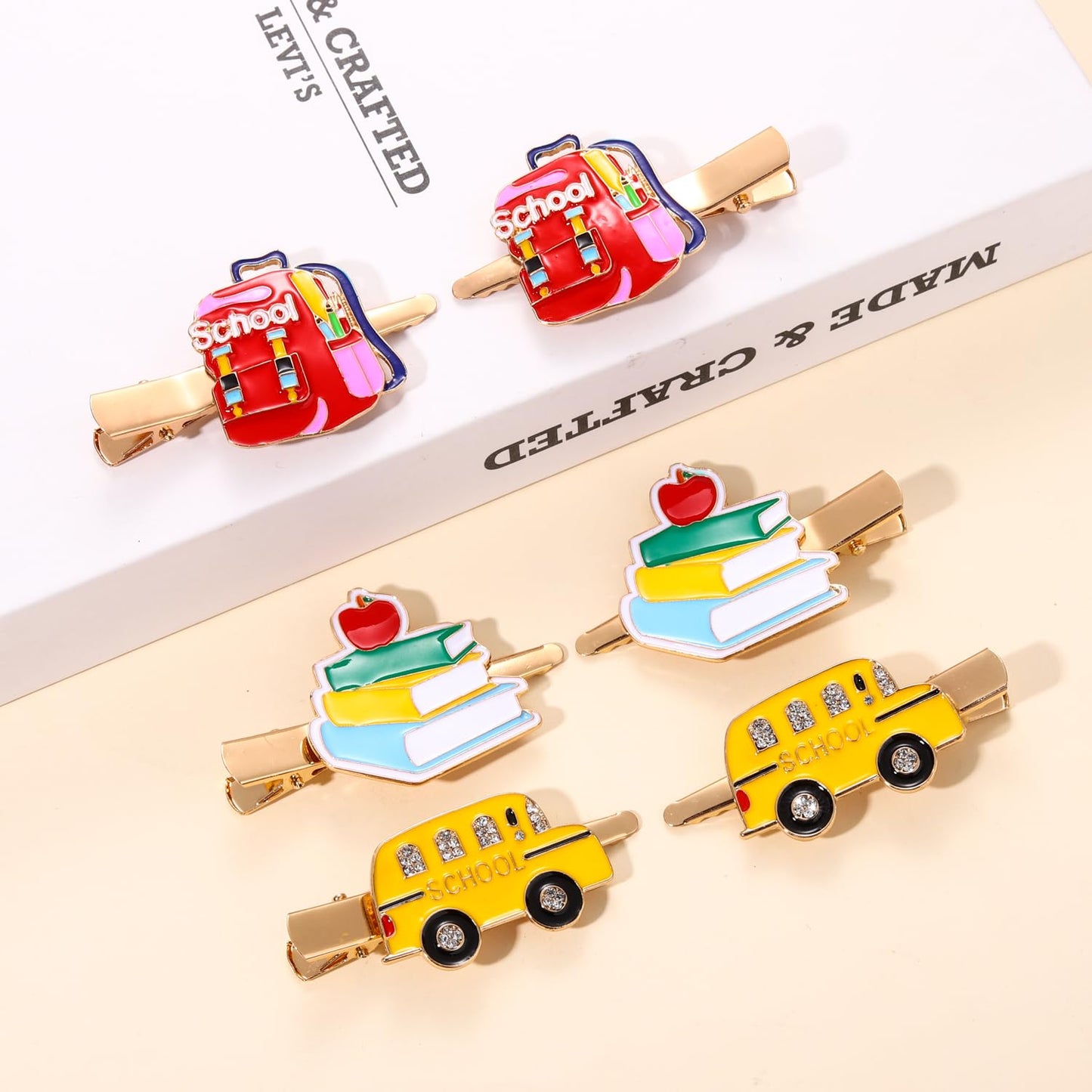 Back to School Hair Clips,Cute Schoolbag Book Hair Clips School Bus Hairpins Back-to-school Gifts Fun Hair Accessories for Teacher Students (3Pairs back to school hair clips)