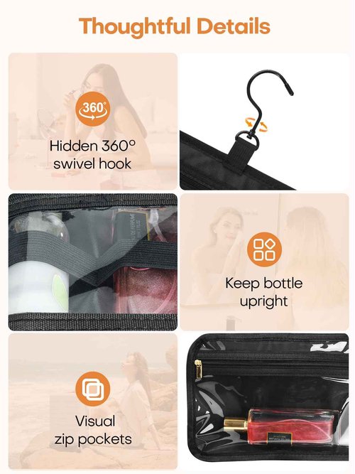 Manuqia Travel Toiletry Bag with Separate Jewelry Organizer, Water-resistant Makeup Bag with Hanging Hook, Large Capacity Travel Organizer for Toiletries, Cosmetic, Vacation Accessories - Medium