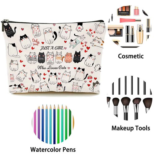 Durfk Cat Makeup Bags, Cat Lover Gifts for Girls Women, Cute Cosmetic Bag Birthday Christmas Gifts for Her, Sister, Daughter, Women