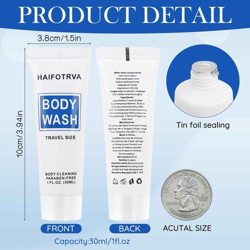 HAIFOTRVA Travel Size Body Wash Bulk Pack of 100,Individually Wrapped Small Size Hotel Body Wash Supplies 30ml/1 fl oz Portable Shower Gel Toiletries Amenities Bulk for Guests,Travel,Homeless,Charity