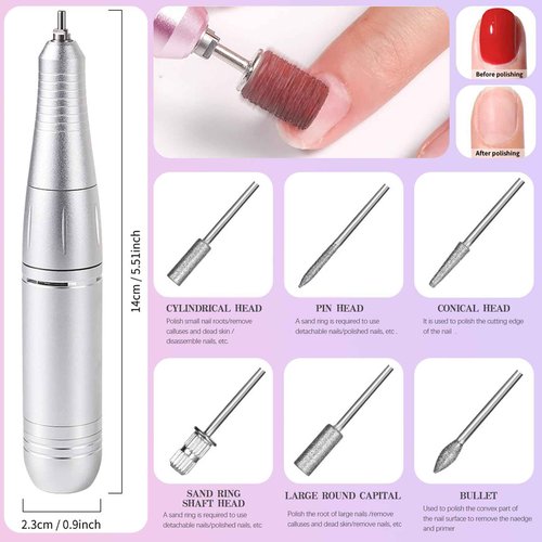 Kylara Electric Nail Drill Professional,45000RPM Portable Nail Drill Kit Cordless E Filer for Acrylic Gel Nails Polishing Removing with LED Display,Low Noise Electric Nail File for Salon&Home