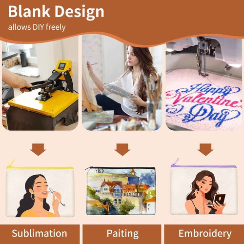 50Pcs Canvas Makeup Bags Bulk, 7.87 x 5.7 Inch Cotton Sublimation Blank DIY Heat Transfer Cosmetic Bag w/Colorful Zipper for Bridesmaid Makeup Bag Travel Toiletry Pouch Storage, Ivory, Christmas Craft