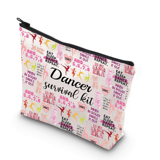 WCGXKO Dancer Survival Kit Dancer Gift Zipper Pouch Makeup Bag for Dance Instructor Dance Recitals and Dance Teams (Dance Repeat)