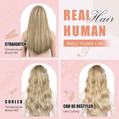 MEI YUAN LIN Clip In Hair Extensions Real Human Hair #18p613 Ash Blonde Mix Bleach Blonde Highlights Remy Hair Extensions Clip In 16 Inch 5 Pcs 80 G