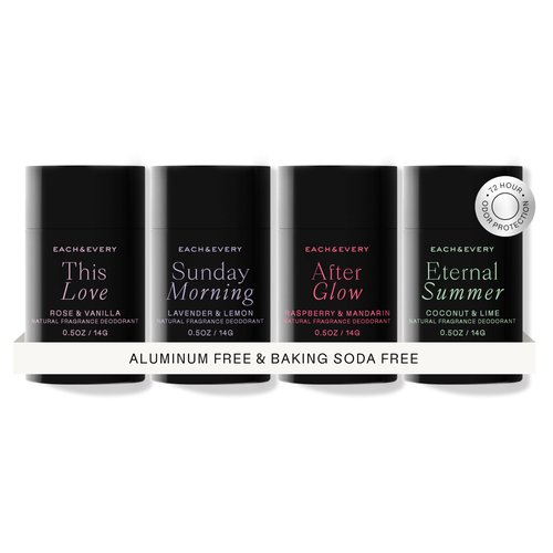 Each & Every All Natural Deodorant for Women & Men - Sensitive Skin, Plant-Based Aluminum-Free Deodorant, Travel Size - Multiple Scents (4 Pack, 0.8oz)