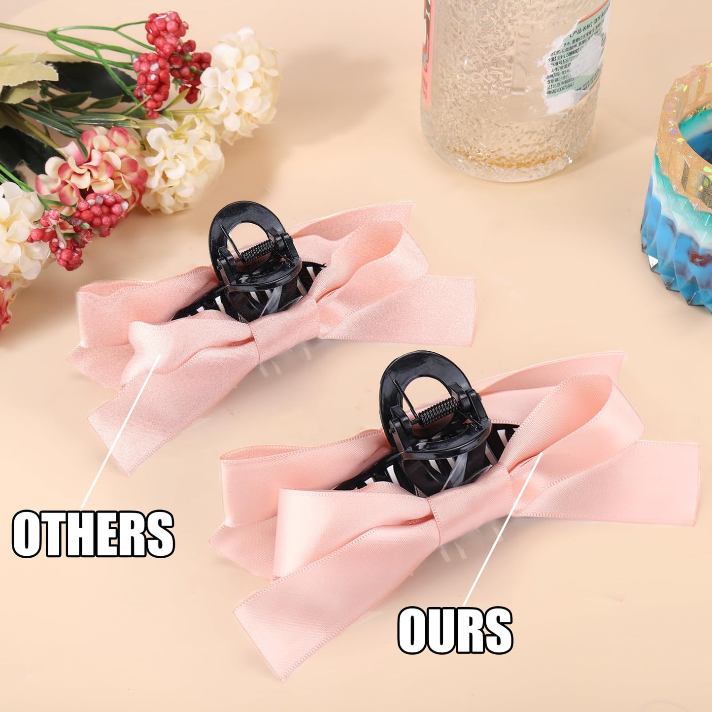 Vodolo Pink Bow Hair Claw Clip for Women Girls,3PCS Nonslip Big Bows Hair Claws Barrette for Thick Thin Hair