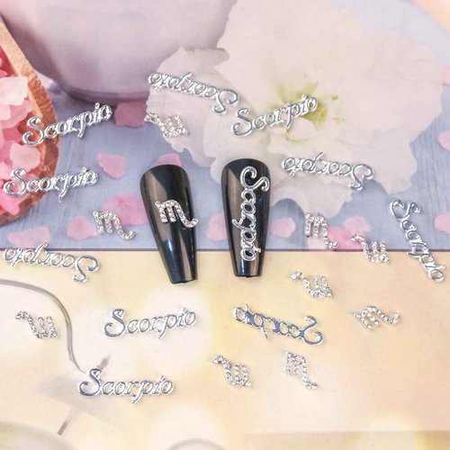JERCLITY 20pcs Silver Alloy Scorpio Zodiac Nail Charms 10pcs Scorpio Sign Symbols Nail Charms 10pcs Scorpio Constellation Words Nail Charms for Nails（Scorpio Dates: October 24 to November 22）, JSP406