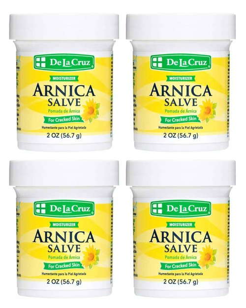 De La Cruz Arnica Salve - Foot Cream for Dry Cracked Heels and Feet - Moisturizing Hand Salve for Dried Hands - 24 Hour Moisture Foot Cream for Dry Cracked Feet and Rough Skin - (2 Ounces - 4 Jars)