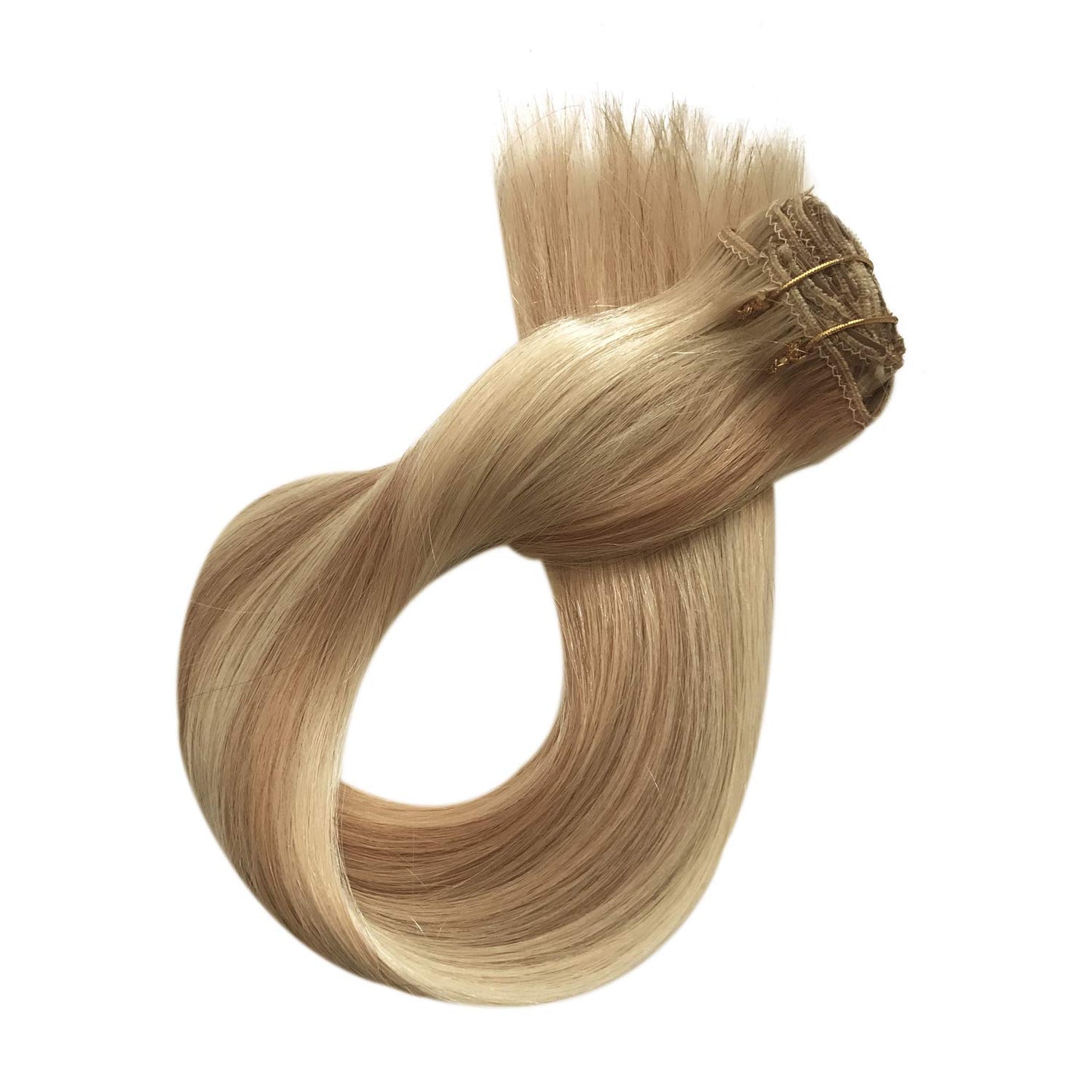 Clip in Hair Extensions Real Human Hair 18 Inch Balayage Brown to Bleach Blonde Straight Clip in Hair Extensions Double Weft Clip in Real Hair Extensions 7pieces 70g for Women