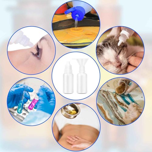 5 PCS (4 Bottles + 1 Funnel) 15ml (0.5oz) Small Plastic Dropper Bottles - Empty, White Eye Liquid Dropper Bottles, Squeezable & Portable Travel Containers for Eye Drops, Refillable with Cap and Plug