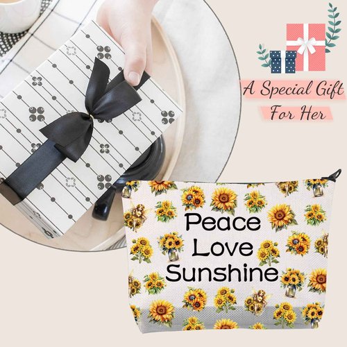 JXGZSO Peace Love Sunshine Make up Bag Sunflower Hippie Cosmetic Bag Sunflower Lover Gift Summer Lover Gift (Peace Love Sunshine Bag)