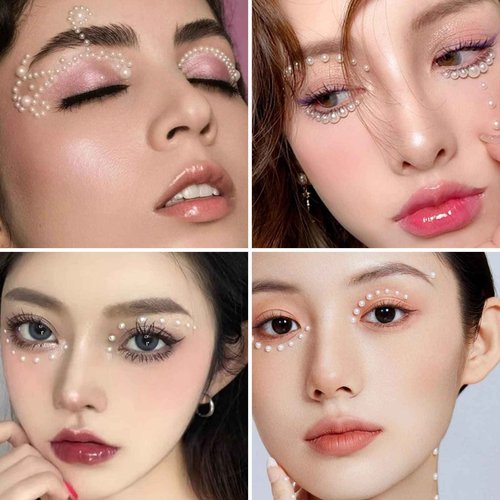 LOMIMOS 3090 Pcs Pearl Stickers,4 Size Self Adhesive Beige Flat Faux Back Pearl Embellishment Stickers Sheet for Face Beauty Makeup Hair Nail Phone DIY Craft Decor, 3/4/5/6mm
