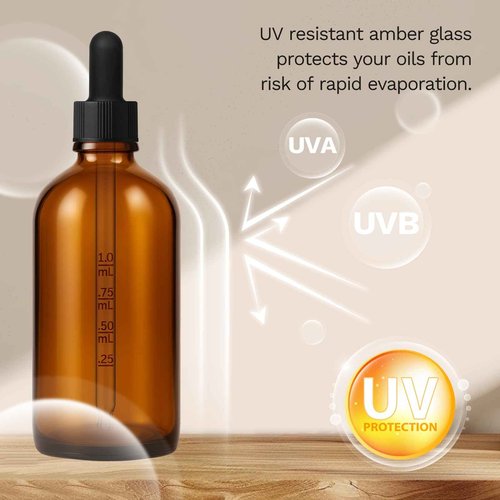 Bumobum 100ml Dropper Bottle, Amber Glass Dropper Bottle with Glass Measured Dropper, 3.4oz Empty Eye Tincture Bottles with Funnel, Pipette & Labels for Essential Hair Oils Serums, 4 Pack