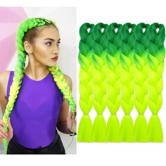 MAYSA Green Pre stretched Braiding Hair Extensions 24inch 6Pack Ombre Braiding Hair Soft Synthetic Lime Green Braiding Hair Extensions #Green to Lime Green