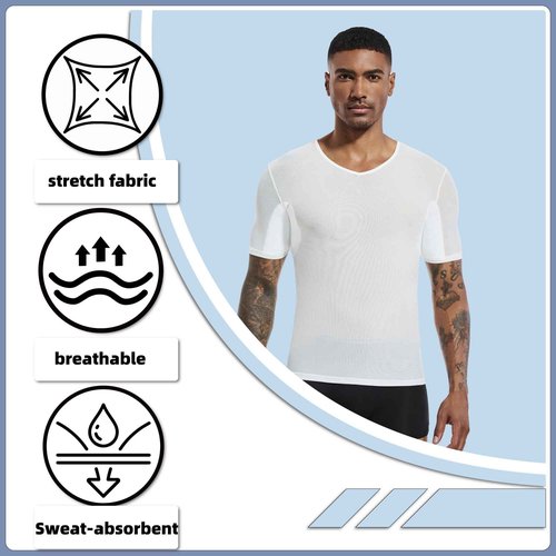 satithry 2 PCS mesh Men's Underarm Anti Sweat Spot Shirt Guard Undershirts with Sweat Pads for Men (US, Alpha, Medium, Regular, Regular, WB)