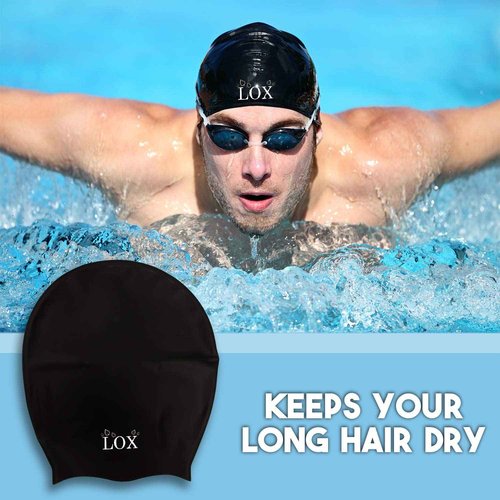 Extra Large Swim Cap for Very Long Hair, Silicone Shower Cap for Braids and Dreadlocks, Keeps Hair Dry While Swimming or Showering, Women and Men, Keeps Afro Extensions Weaves Dry