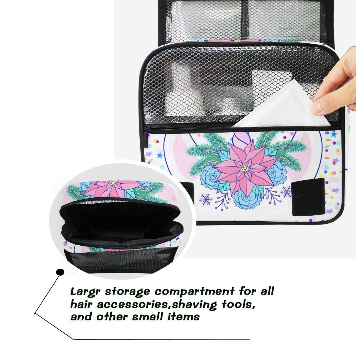 Hanging Travel Toiletry Bag Kit Makeup Case Cosmetics Organizer for Men Women (Unicorn)