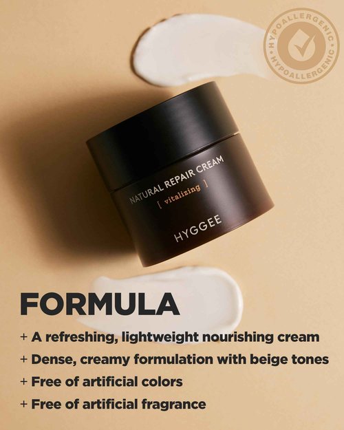 HYGGEE Natural Repair Cream - Vegan Red Ginseng & Peptides Nourishing Moisturizer for Enhanced Elasticity and Vitality - Anti Aging, Firming, Hydrating Face Cream for Rough and Dry Skin, 1.69oz.
