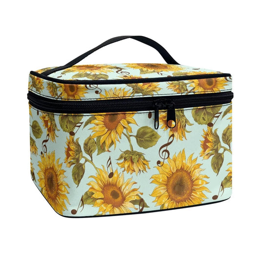 Psaytomey Travel Toiletry Bag Sunflower Music Printed Makeup Brush Bag Case Multifunctional Cosmetic Organizer Durable Makeup Pouch with Handle and Divider