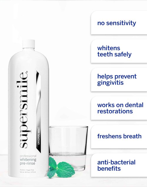 Supersmile Whitening Pre-Rinse - Clinically Formulated Pre-Brush Dental Mouthwash, Cleans and Whitens Teeth in Hard-to-Reach Places - Fresh Breath - Anti-Germicidal - Alcohol-Free (16 Fl Oz)