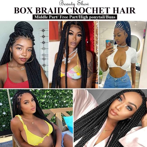 38 Inch Crochet Box Braids Pre Looped 7 Packs Box Braid Goddess Box Braids Crochet Hair Extensions Straight Crochet Hair For Women Crotchet Braid Hair Bundle (38 Inch（Pack of 7）, 1B#)