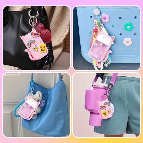 Juome Silicone Case for Touchland Hand Sanitizer Spray with Keychain & Charms, Cat Protective Holder Compatible with Touchland Power Mist & Glow Mist 1 FL Oz/30ML, Travel Cover Sleeve Accessory (Pink)