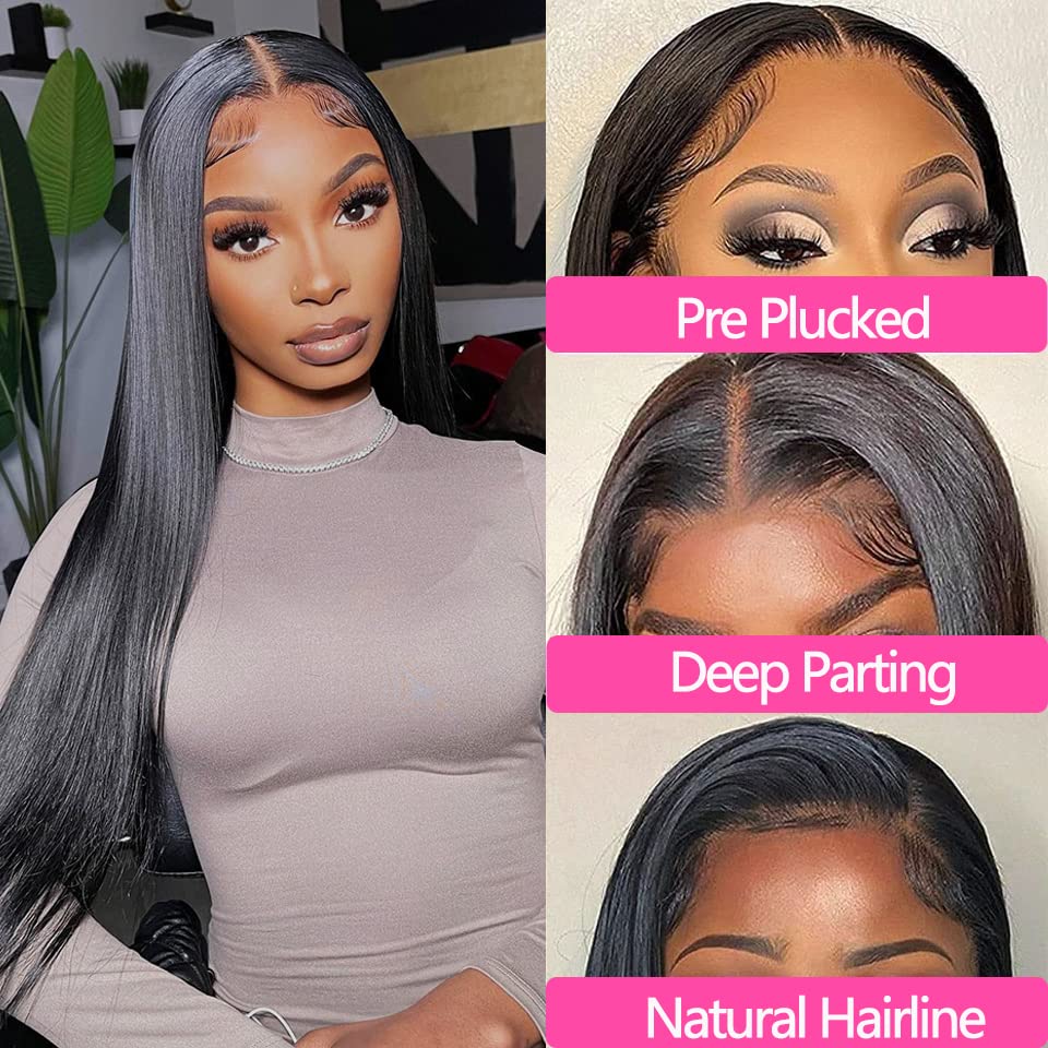 13x4 HD Lace Frontal Closure 16 Inch Straight Lace Frontal Human Hair Swiss HD Transparent Lace Frontal Only 100% Unprocessed Brazilian Virgin Hair Ear to Ear Lace Frontal Closure Pre Plucked 1B Black