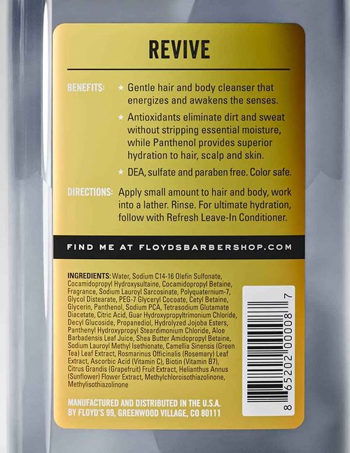 Floyd's 99 Revive 3 in 1 Men's Body Wash - Men's Shampoo, Body Wash, & Face Wash All-in One - Triple Action Formula - Moisturizing - 14 oz.