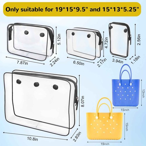 Retooler 4 Packs Clear Bogg Bag Accessories with a Pair of Arm Sleeves and 2 Packs Decoration Charms for Bogg Bag Beach Tote Bag Travel Cellphone Makeup Clean Toiletry Brush Cosmetic Organizer- Black