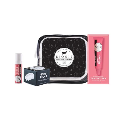 Dionis Goat Milk Watermelon Burst 3-Piece Lip Care Kit, Travel Bag Included – Sugar Polish, Goat-Butter Overnight Mask & Scented Jumbo Lip-Balm - Moisturizing Clean Beauty, Cruelty-Free, Made in USA